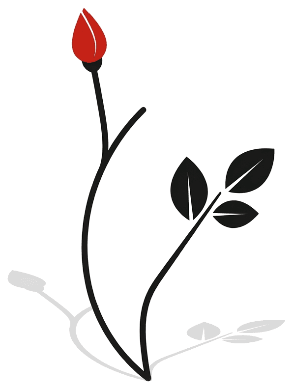 A closed red bud on a black stem, not yet open